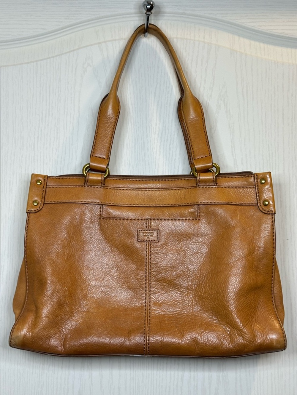 Vintage Fossil Brown Leather Tote Bag - Classic Women's Shoulder Bag